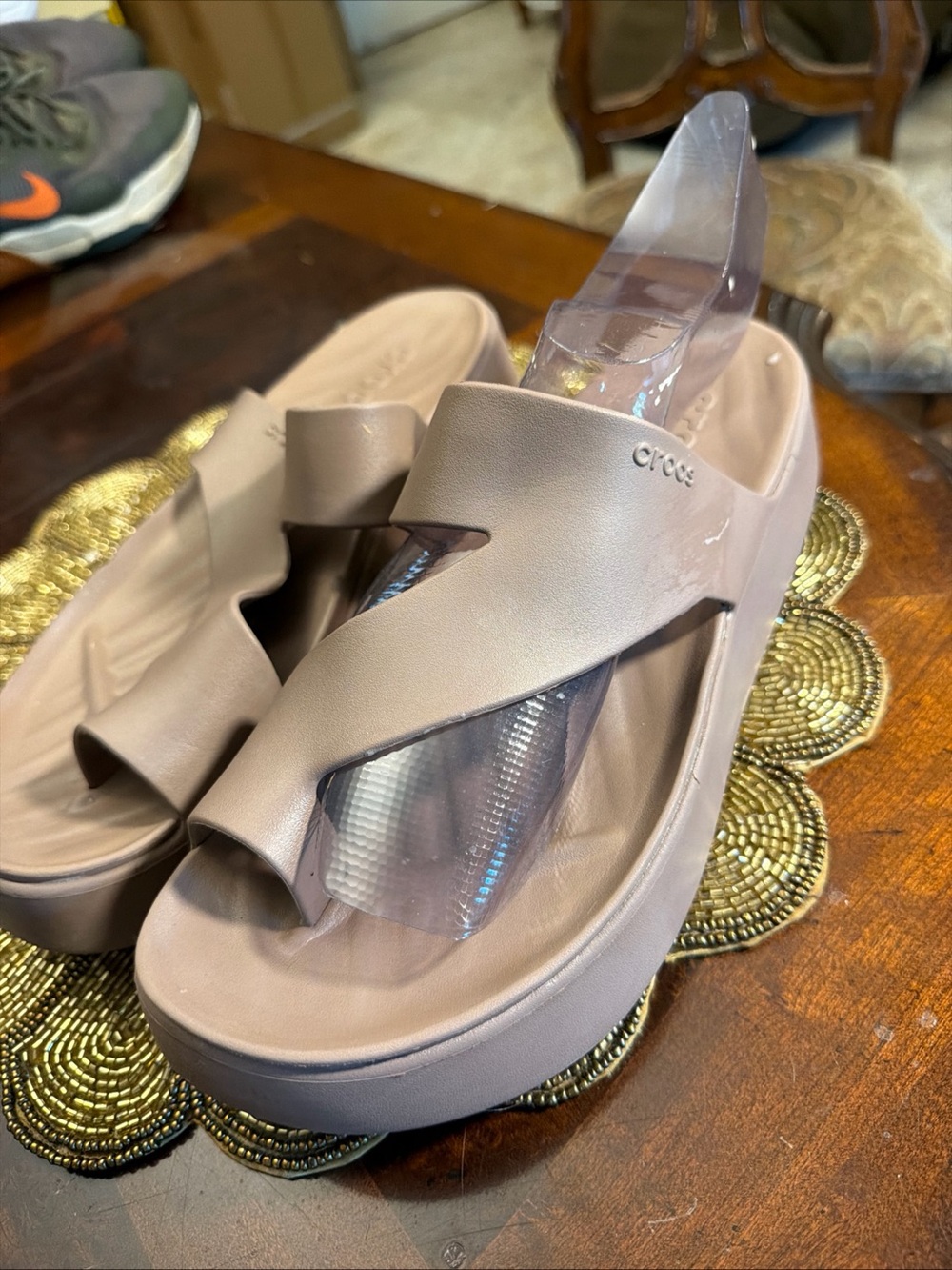 CROCS Women's Platform Slide Sandal in Mauve Taupe